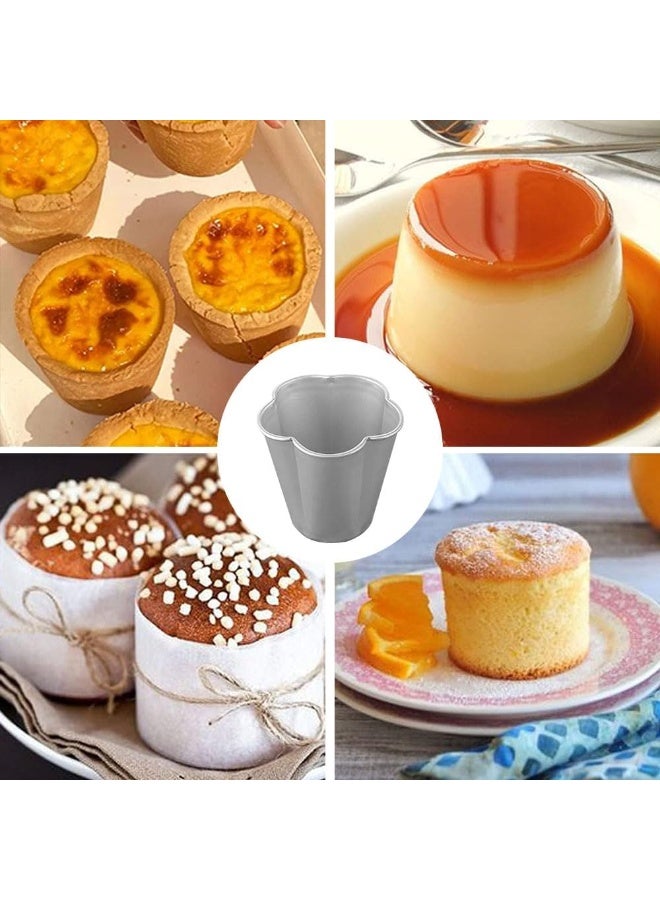 JZS Pudding Cup Mold, 10 Pcs Individual Molds Egg Tart Molds Reusable Pudding Cups Chocolate Molten Pans Aluminum Cupcake Cake Cookie Mold (Flower) - Image 3