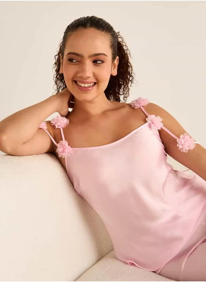 فاف Floral Applique Strappy Top and Elasticated Pyjama Set