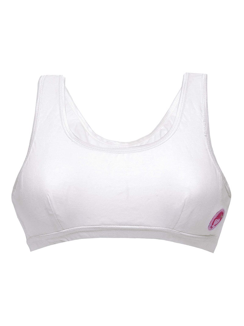 DChica Essentials Girl's Synthetic Non-Padded Wire Free Sports Bra (DCBR6316/xxs_White_10 Years-12 Years) - Image 4