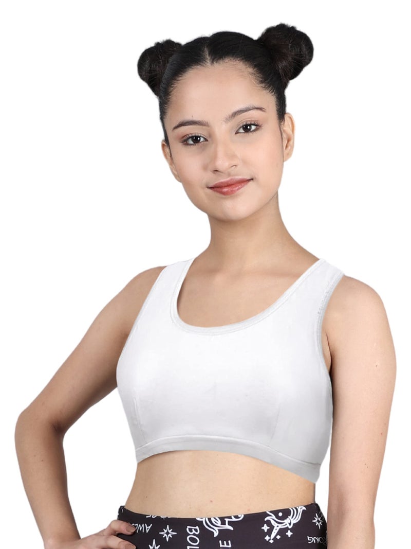 DChica Essentials Girl's Synthetic Non-Padded Wire Free Sports Bra (DCBR6316/xxs_White_10 Years-12 Years) - Image 1
