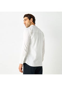Iconic Iconic Textured Shirt with Mandarin Collar and Long Sleeves  - Image 3