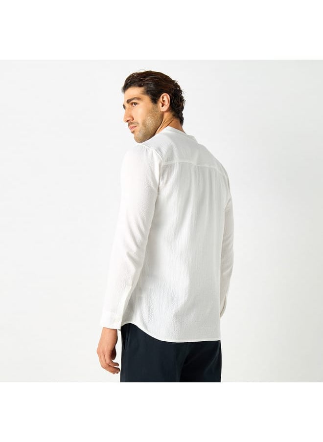 Iconic - Iconic Textured Shirt with Mandarin Collar and Long Sleeves - Image 1