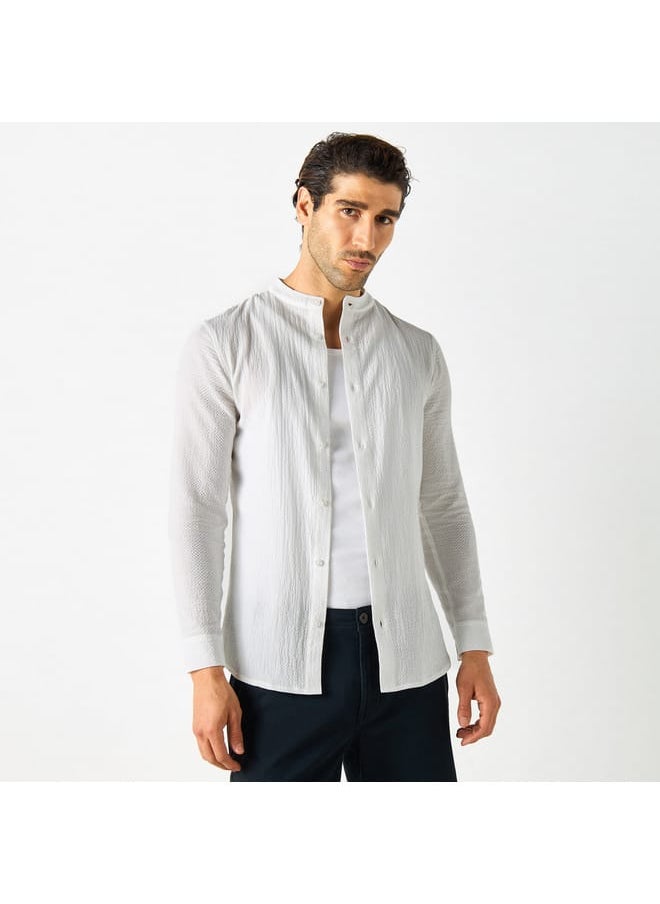 Iconic - Iconic Textured Shirt with Mandarin Collar and Long Sleeves - Image 1