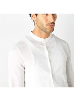 Iconic Iconic Textured Shirt with Mandarin Collar and Long Sleeves  - Image 4