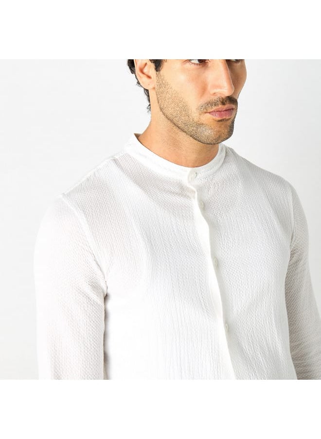 Iconic - Iconic Textured Shirt with Mandarin Collar and Long Sleeves - Image 1