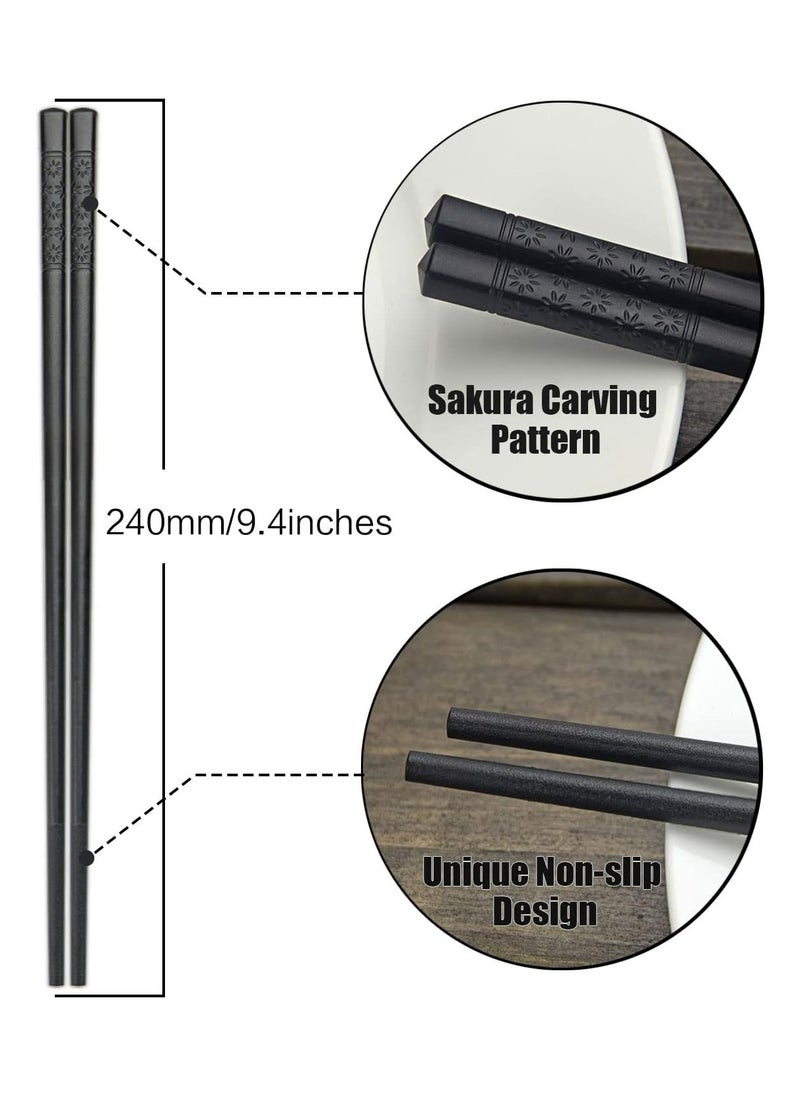 Oasisgalore 5 Pairs Fiberglass Chopsticks - Reusable, Non-Slip & Dishwasher Safe, 9.4 Inch (Black)  - Image 3