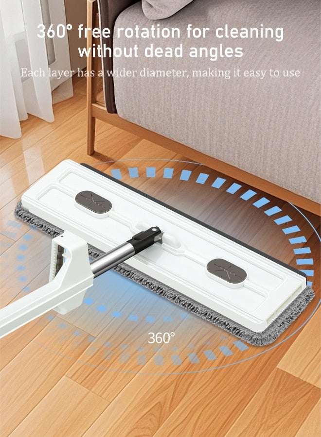 Floor Mop and Bucket Set,Large Flat Mop with Foldable Bucket,360° Spinning Flat Mop with 2 Microfiber Pads and Dewatering Scraper,Self Wash Wall Mop,for Tile Floor Wall Cleaning Wet and Dry Use(White) - Image 5