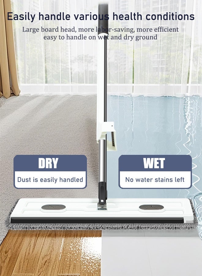 Floor Mop and Bucket Set,Large Flat Mop with Foldable Bucket,360° Spinning Flat Mop with 2 Microfiber Pads and Dewatering Scraper,Self Wash Wall Mop,for Tile Floor Wall Cleaning Wet and Dry Use(White) - Image 4