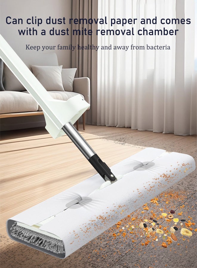 Floor Mop and Bucket Set,Large Flat Mop with Foldable Bucket,360° Spinning Flat Mop with 2 Microfiber Pads and Dewatering Scraper,Self Wash Wall Mop,for Tile Floor Wall Cleaning Wet and Dry Use(White) - Image 2