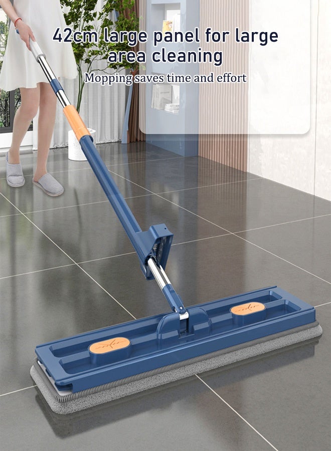 Floor Mop and Bucket Set,Large Flat Mop with Foldable Bucket,360° Spinning Flat Mop with 2 Microfiber Pads and Dewatering Scraper,Self Wash Wall Mop,for Tile Floor Wall Cleaning Wet and Dry Use (white) - Image 2