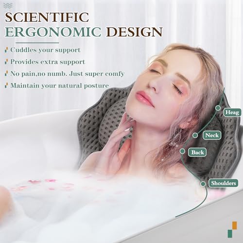 RUVINCE Bath Pillow RUVINCE Ergonomic Luxury Bathtub Pillow with Head,Neck, Shoulder and Back Support, 4D Bath Pillows for tub with 6 Powerful Suction Cups, Fits All Bathtub - Image 2