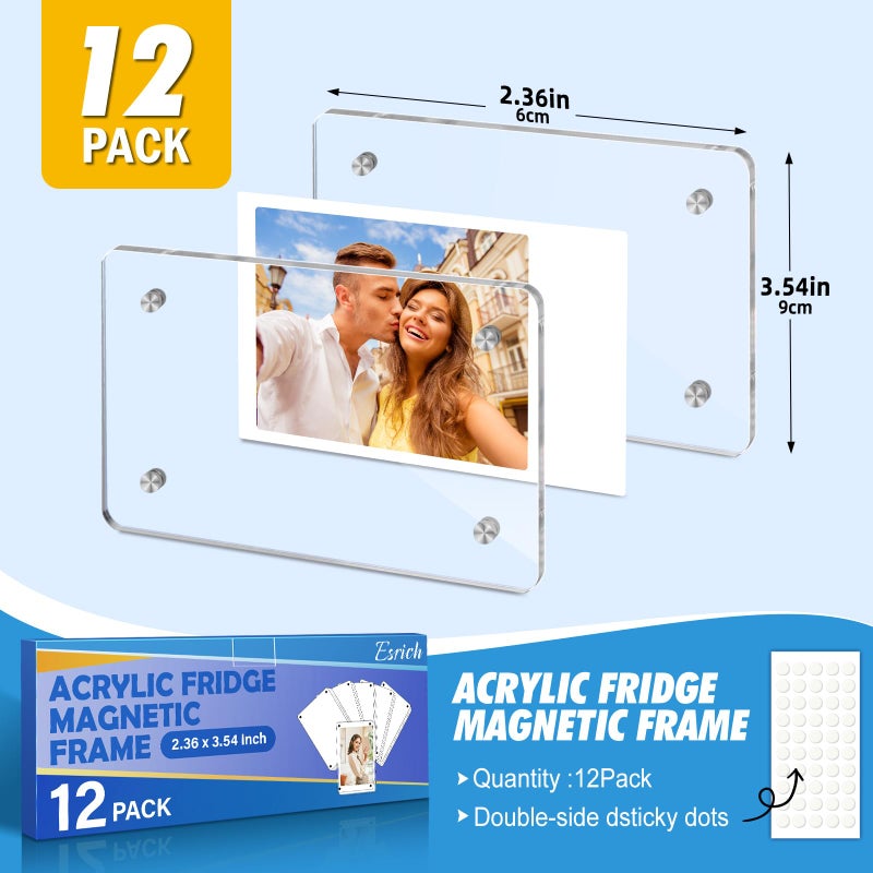 ESRICH 12 Pack-Acrylic Fridge Magnetic Frame, Mini Picture Frames, Double Sided Photo Magnet Frames for Refrigerator, Mini Clear Picture Frame, Gifts (2.36 x 3.54Inch) - Image 2