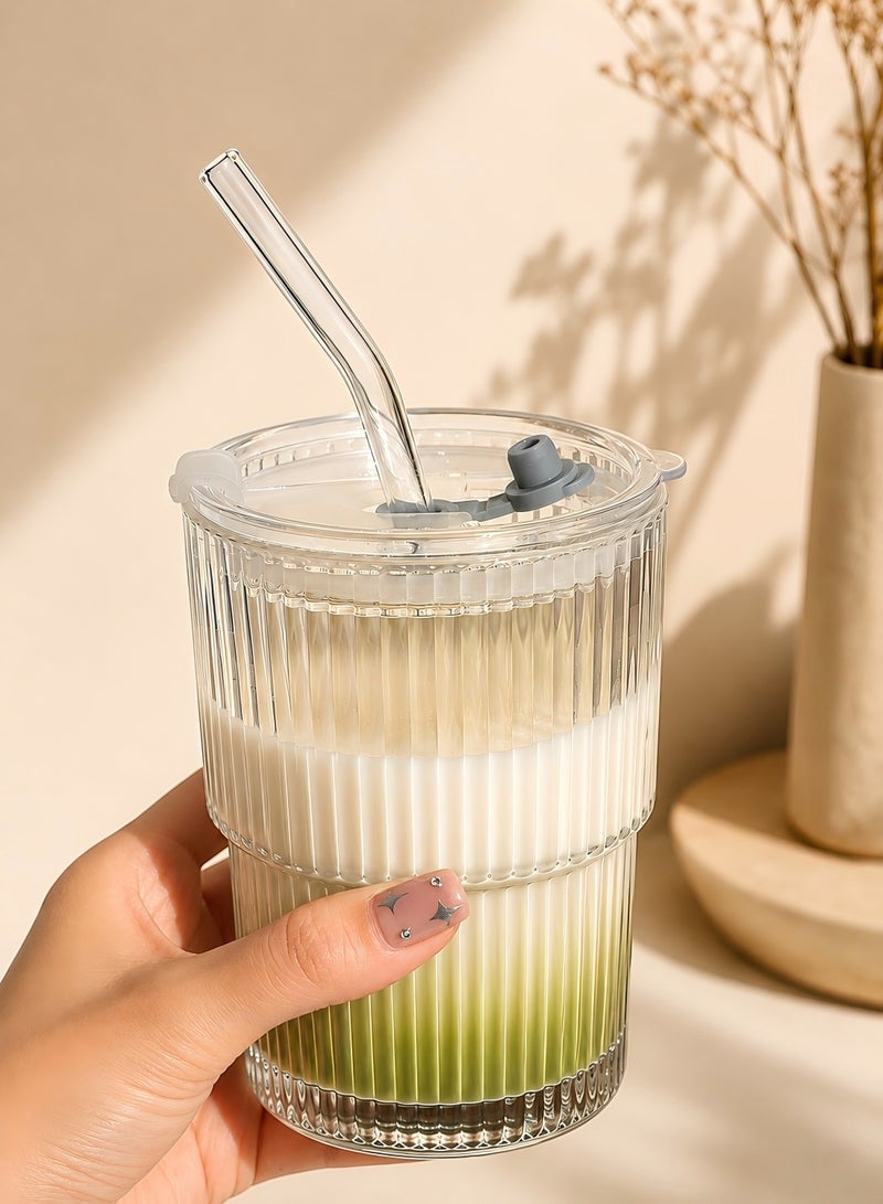DAMCONME 1Pack Coffee Cups Simple Vertical Stripes Water Glasses with Lids and Straws - Image 1