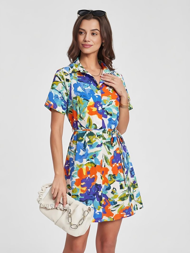DATAMOUNT Womenâ€™s Casual Summer Dress 2026 Floral Sundress Short Sleeve Wrap Waist Loose Fit - Image 5