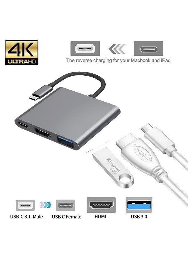 HAVEN TYPE-C TO HDTV 3 in 1 Adapter Grey - Image 2