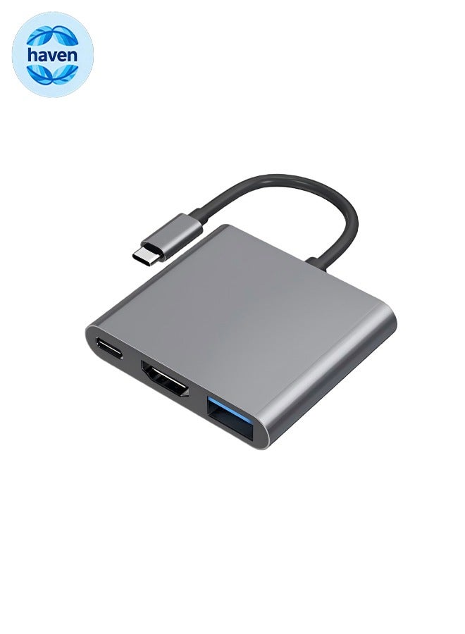 HAVEN TYPE-C TO HDTV 3 in 1 Adapter Grey - Image 1