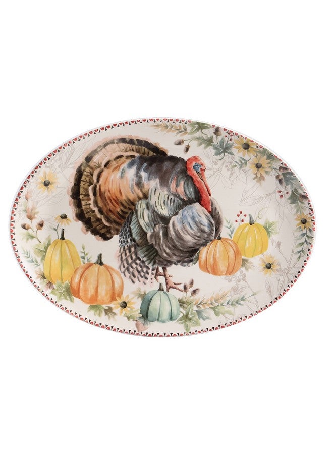Bico Blessing Season Ceramic 19 inch Oval Platter, Microwave & Dishwasher Safe - Image 1