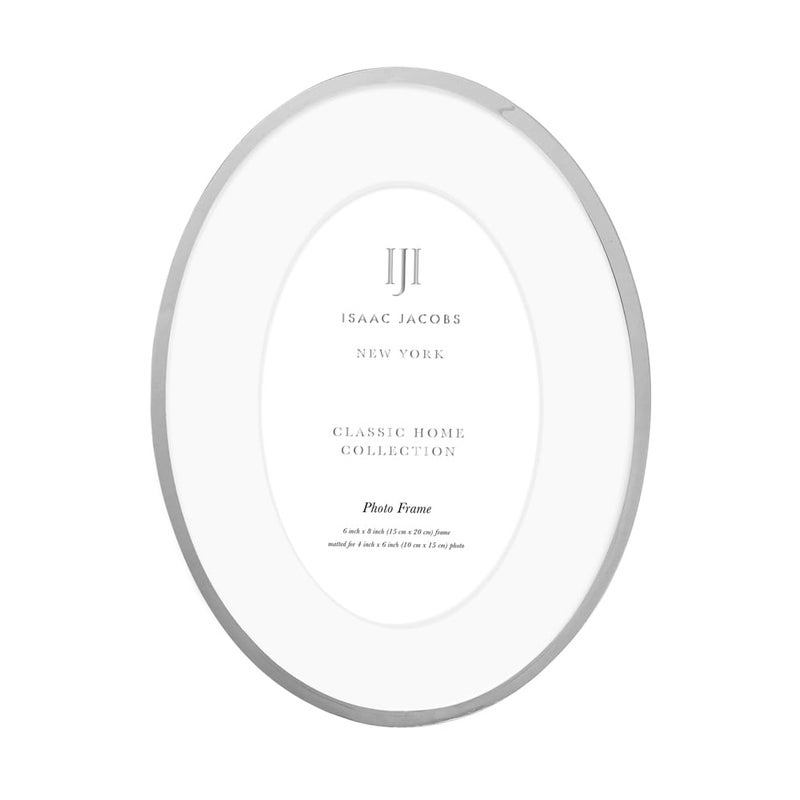 Isaac Jacobs 6x8 (Matted 3.5x5.5) Silver Oval Metal Picture Frame, Classic Photo Frame Made For Tabletop & Hanging Display, Photo Gallery and Wall Art (6x8 (Matted 3.5x5.5), Silver) - Image 2
