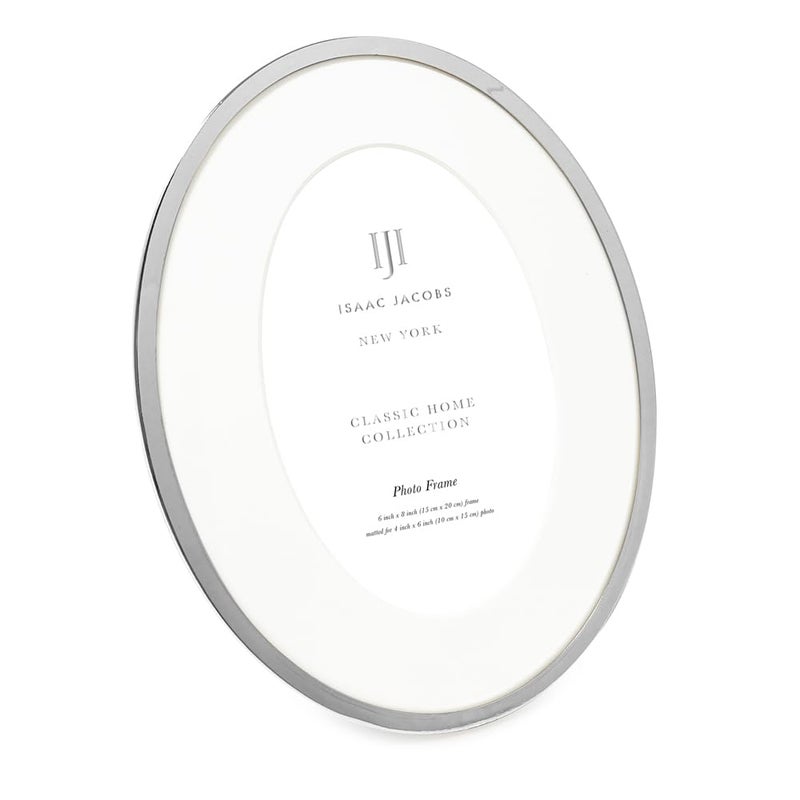 Isaac Jacobs 6x8 (Matted 3.5x5.5) Silver Oval Metal Picture Frame, Classic Photo Frame Made For Tabletop & Hanging Display, Photo Gallery and Wall Art (6x8 (Matted 3.5x5.5), Silver) - Image 1