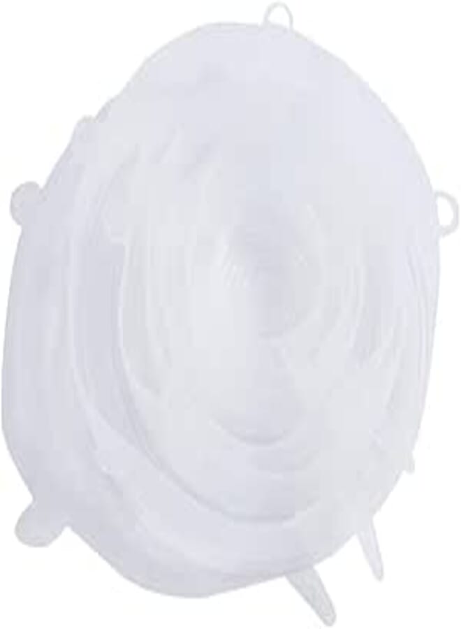 Spaceshoop Reusable 6 pcs/set Silicone Stretch Lids Kitchen Fruit Cup Bowl Food Cover Vacuum Sealed Wrap Lids Keep Food Fruit Fresh White