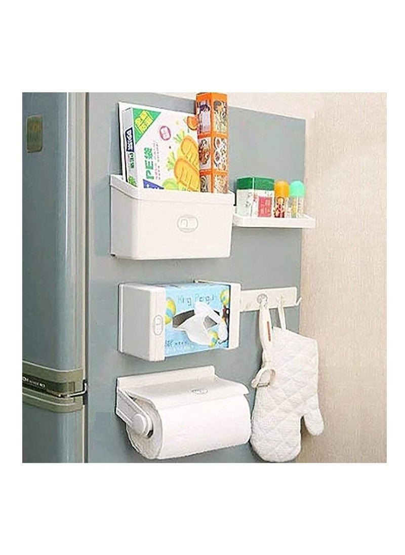 AMM - 5 in 1 Magnetic Tissue Paper Roll Holder Spice Rack Towel Rack Hook Rack Cruet Stand Side Tray Refrigerator Organizer - Image 1