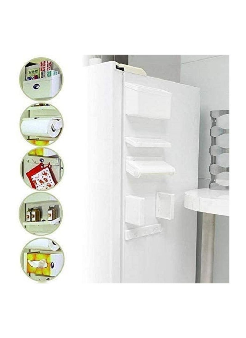 AMM - 5 in 1 Magnetic Tissue Paper Roll Holder Spice Rack Towel Rack Hook Rack Cruet Stand Side Tray Refrigerator Organizer - Image 1