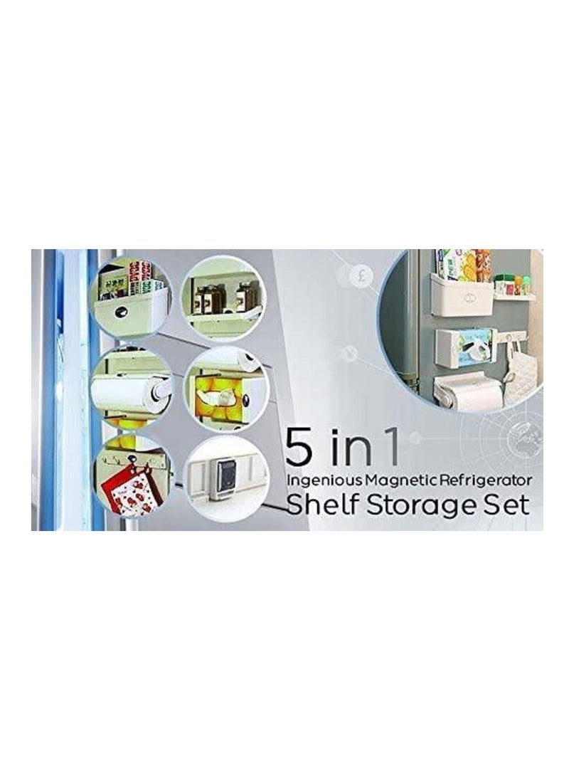 AMM - 5 in 1 Magnetic Tissue Paper Roll Holder Spice Rack Towel Rack Hook Rack Cruet Stand Side Tray Refrigerator Organizer - Image 1