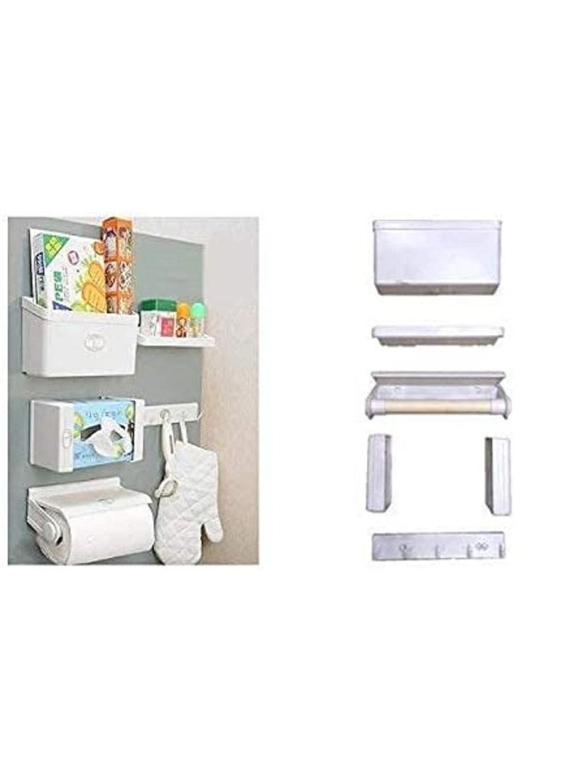 AMM - 5 in 1 Magnetic Tissue Paper Roll Holder Spice Rack Towel Rack Hook Rack Cruet Stand Side Tray Refrigerator Organizer - Image 1