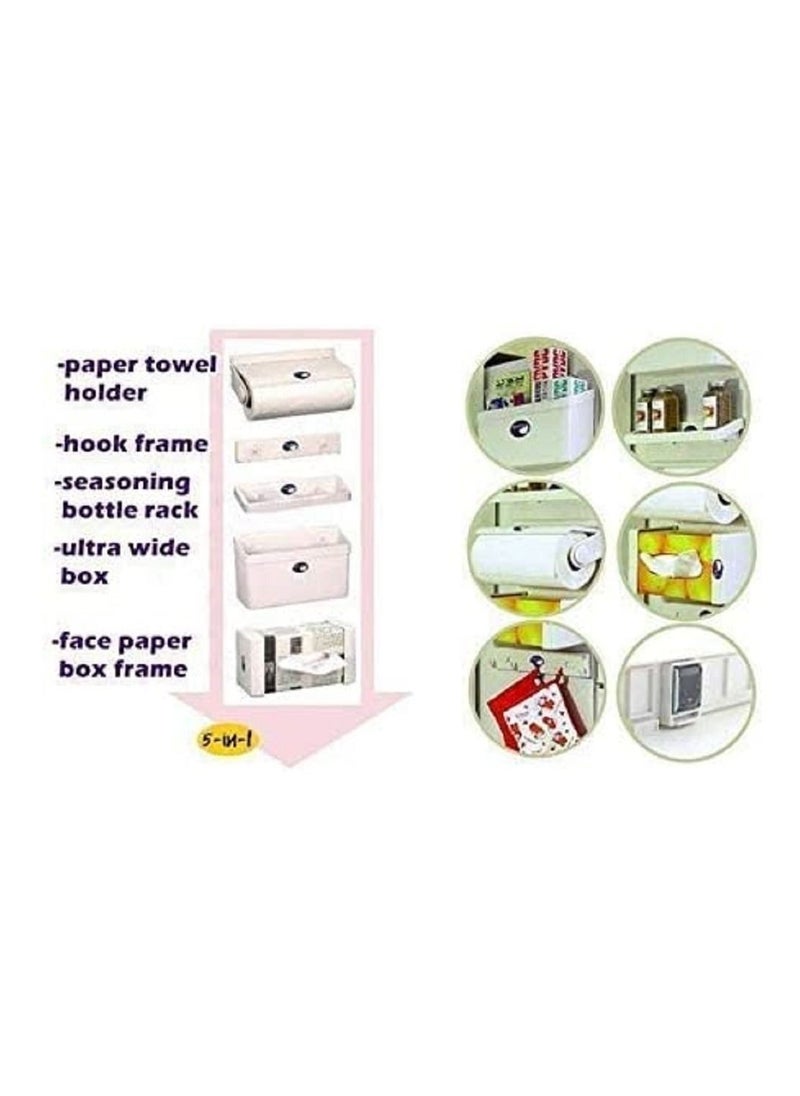 AMM - 5 in 1 Magnetic Tissue Paper Roll Holder Spice Rack Towel Rack Hook Rack Cruet Stand Side Tray Refrigerator Organizer - Image 1