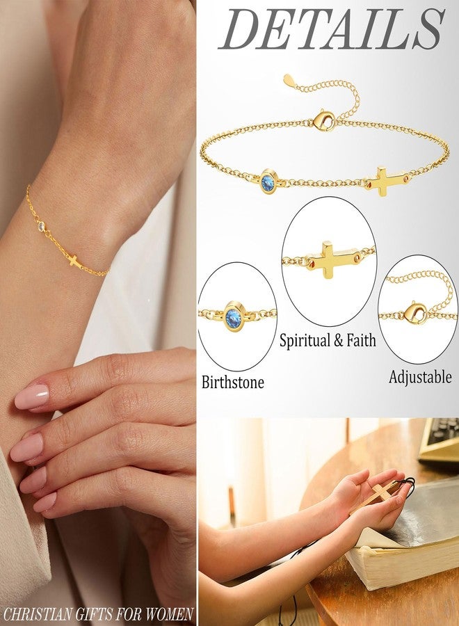 Btysun Teen Stocking Stuffers, Birthstone Bracelets for Women Sister Christmas Gifts Dainty Gold Bracelet with Cross August Birthday Gift for Her Confirmation Gifts for Teens Adjustable 14k Plated Christian Religious Baptism Jewelry for Friend Sister - Image 4