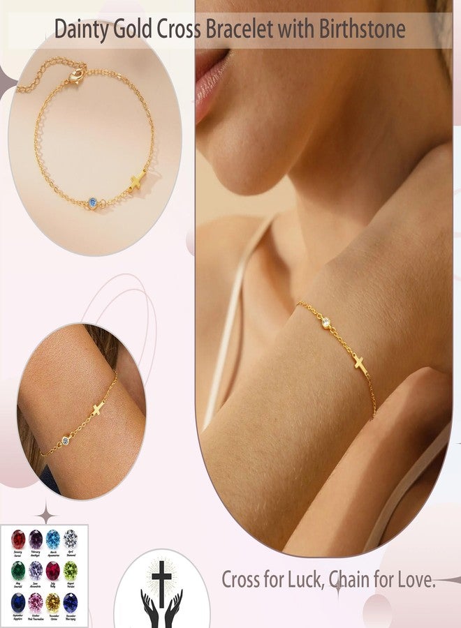 Btysun Teen Stocking Stuffers, Birthstone Bracelets for Women Sister Christmas Gifts Dainty Gold Bracelet with Cross August Birthday Gift for Her Confirmation Gifts for Teens Adjustable 14k Plated Christian Religious Baptism Jewelry for Friend Sister - Image 2