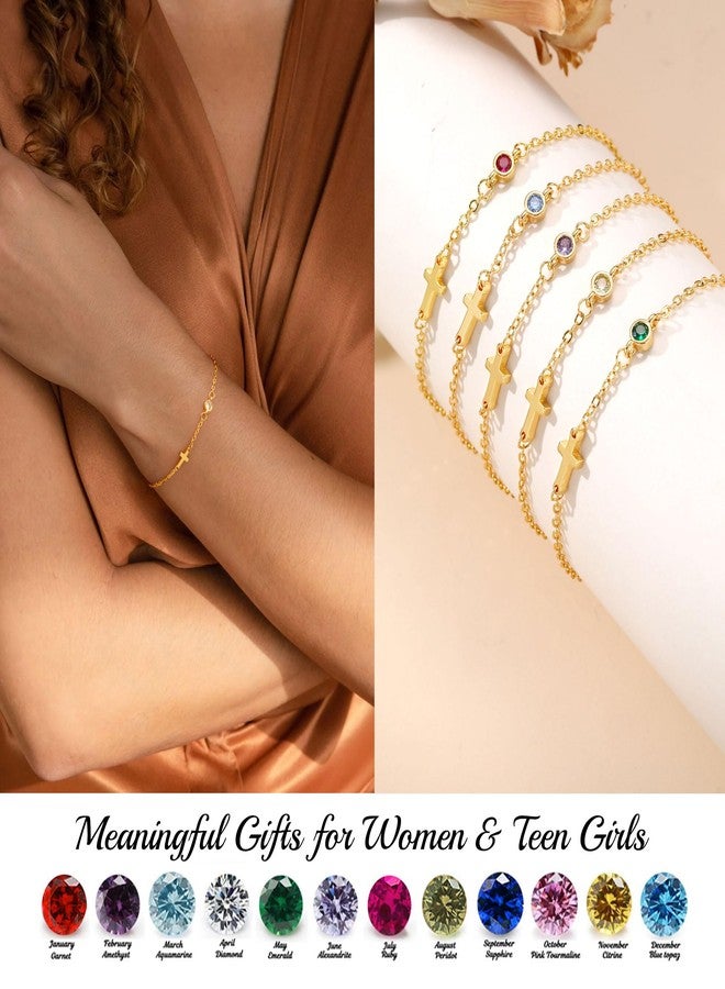 Btysun Teen Stocking Stuffers, Birthstone Bracelets for Women Sister Christmas Gifts Dainty Gold Bracelet with Cross August Birthday Gift for Her Confirmation Gifts for Teens Adjustable 14k Plated Christian Religious Baptism Jewelry for Friend Sister - Image 3
