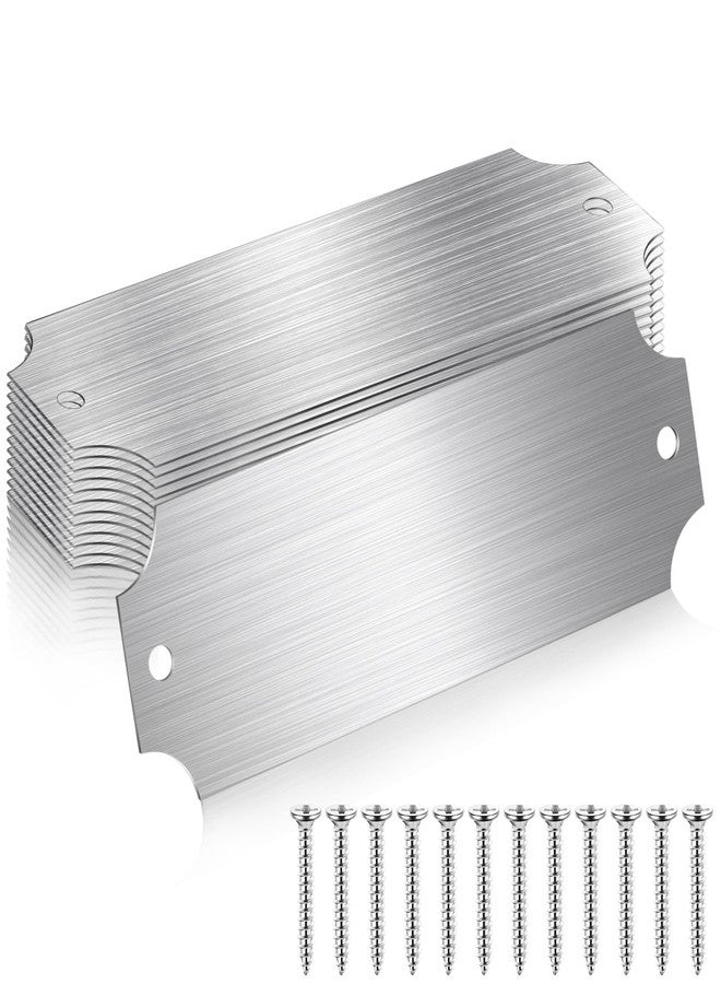 Yaocom 12 Pcs Name Plates Laser Engraved Brushed Solid Metal Plate Personalized Plaque Blank Custom Name Tag Frame Label with Adhesive Backing and Screws for DIY(Silver Notched Corner,1'' X 3'') - Image 1