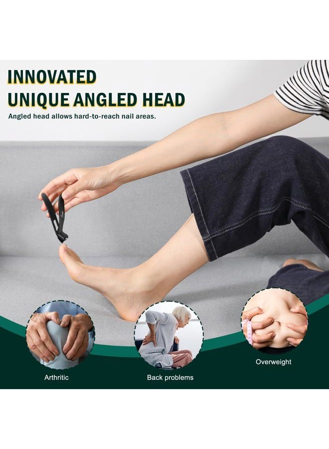 FVION Ergonomic Seniors Toenail Clippers, Curved Head Toe Nail Clippers for Thick Nails with Nail Catcher and Metal Nail File, Precision Nail Care Tool for Easier Trimming (Multi) - Image 2