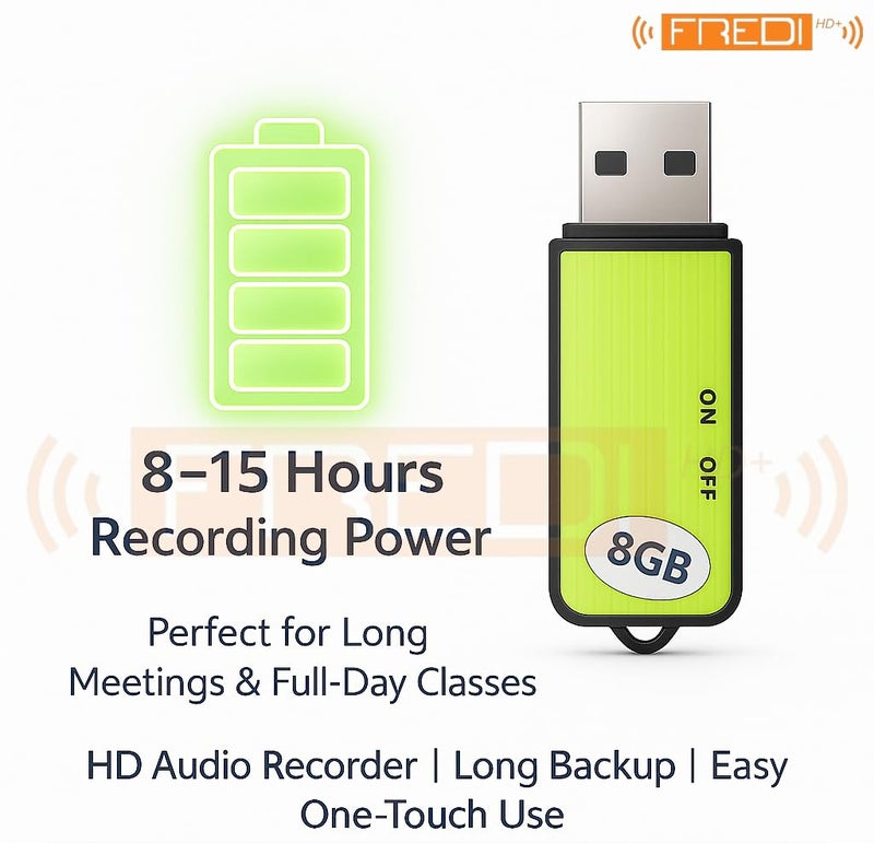 FREDI HD PLUS 8GB USB Voice Recorder | Clear HD Audio Recording Pen Drive | One-Touch Operation | 8-15 Hours Backup | Plug & Play Digital Recorder for Meetings, Classes & Office (8GB Inbuilt Memory) - Image 3