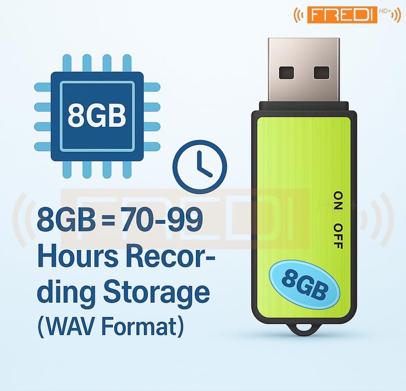 FREDI HD PLUS 8GB USB Voice Recorder | Clear HD Audio Recording Pen Drive | One-Touch Operation | 8-15 Hours Backup | Plug & Play Digital Recorder for Meetings, Classes & Office (8GB Inbuilt Memory) - Image 4