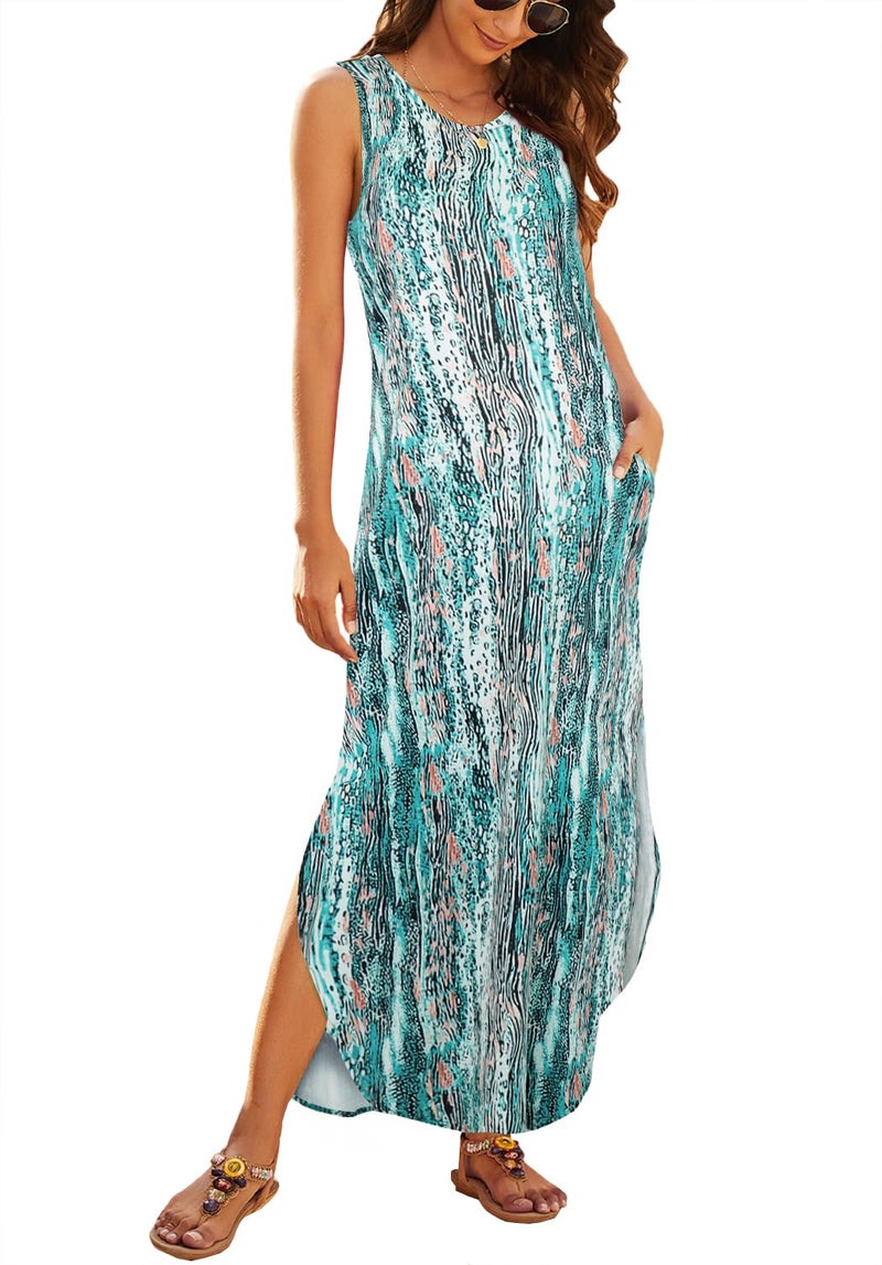 Hount Maxi Dresses for Women 2025 Sleeveless Petite Sundresses with Pockets Floral M - Image 2