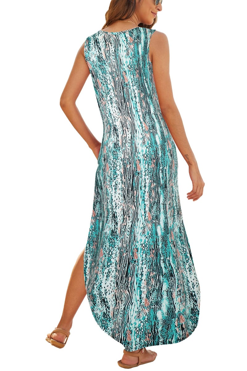Hount Maxi Dresses for Women 2025 Sleeveless Petite Sundresses with Pockets Floral M - Image 3
