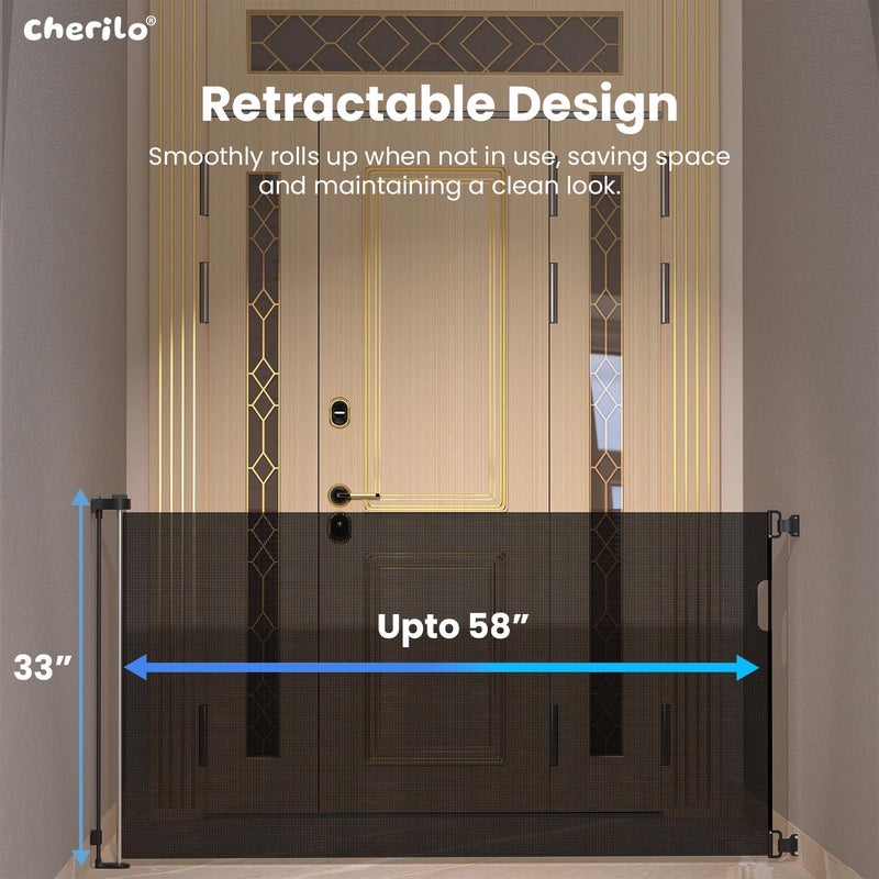 Cherilo Baby Safety Gate, Retractable Mesh, Baby Fence Barrier Expandable Up to 150cm Width, Child Gate for Stairs, Doorways, Pet Safety Gate - Black - Image 5