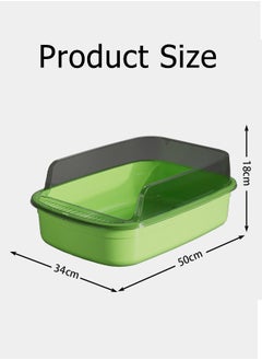 Generic Semi-Enclosed Sifting Litter Box High Sides Cat Litter Box Anti-Splash with Spoon Clean Cat Pet Tray Kitten Open Top Litter Tray Travel Cat Toilet Cat Litter Pan(Green)  - Image 2