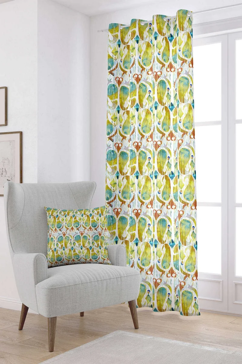 Cango Home White Green Abstract Decorative Digital Printed Curtain CGH153-PR