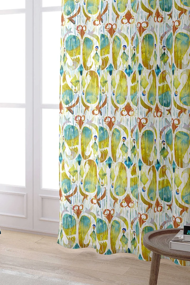 Cango Home White Green Abstract Decorative Digital Printed Curtain CGH153-PR