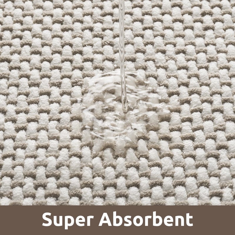 AMOAMI Chenille Bath Mat Super Absorbent Bathroom Mat Quick Dry Bath Mats for Bathroom Rubber Backed Bathroom Rugs Non Slip Washable Fit Under Door, Front of Bathtub, Sink, Beige&White 17"x24" - Image 2