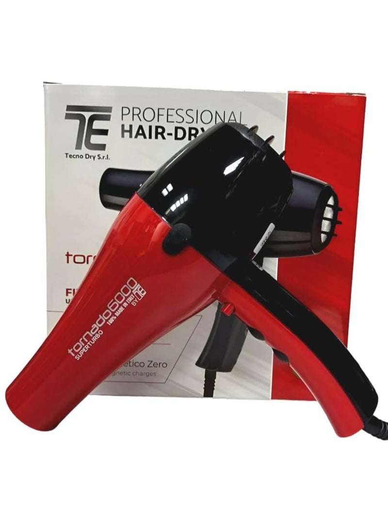 تكنو دراي  مجفف الشعر الاحترافي تكنو دراي تورنادو 6000 – 2500 واط، خفيف الوزن وعالي الأداء – أحمر وأسود - Image 3