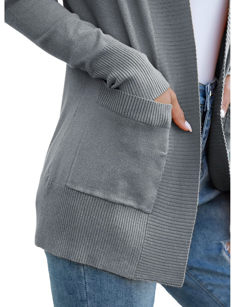 REDHOTYPE Womens Cardigan with Pockets Casual Long Sleeve Open Front Cardigans for Women, Heather Gray, L - Image 4