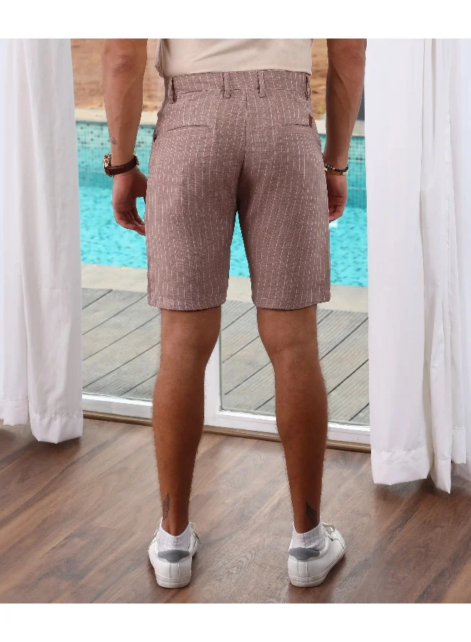 CAHOOT  Men's Chestnut Brown Pinstriped Shorts For Casual Wear | Mid-Rise | 4 Pockets | Button Closure | Shorts Crafted With Comfort Fit For Everyday Wear for Men | Best Price UAE