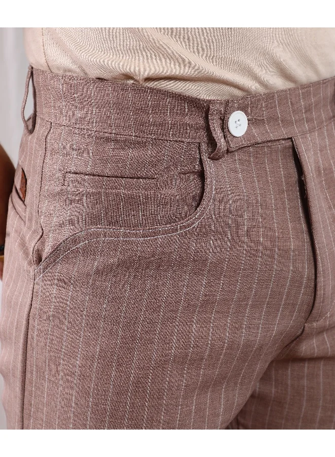 CAHOOT  Men's Chestnut Brown Pinstriped Shorts For Casual Wear | Mid-Rise | 4 Pockets | Button Closure | Shorts Crafted With Comfort Fit For Everyday Wear for Men | Best Price UAE