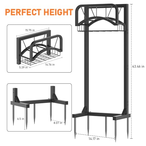 ONWAYHOME Garden Hose Holder, Upgraded Heavy Duty Freestanding Water Hose Holder Stand with Storage Basket, Holds Up to 160 FT Hose for Outside Yard Lawn Farm, Black - Image 3