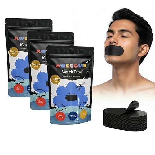 Awesome Mouth Tape for Sleeping – Stops Snoring n Mouth Breathing, Nasal Breathing, CDSCO Approved, Medical-Grade, Hypoallergenic, Skin-Friendly, 30 Strips - AWESOME Mouth Tape (pack of 3) - Image 1