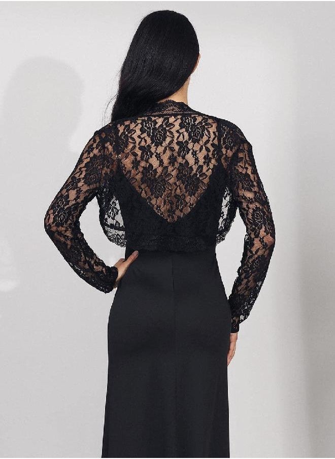 GORAIS GORAIS Lace Shrug Womens Bolero Jackets for Evening Dresses Long Sleeve Wedding Shrugs for Bride and Bridesmaids Black  - Image 2